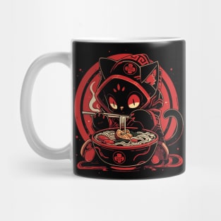 Stealthy Ninja Cat T-Shirt, Dark Ramen Eating Kitty Graphic Tee, Perfect Apparel for Cat Lovers and Ramen Fans Mug